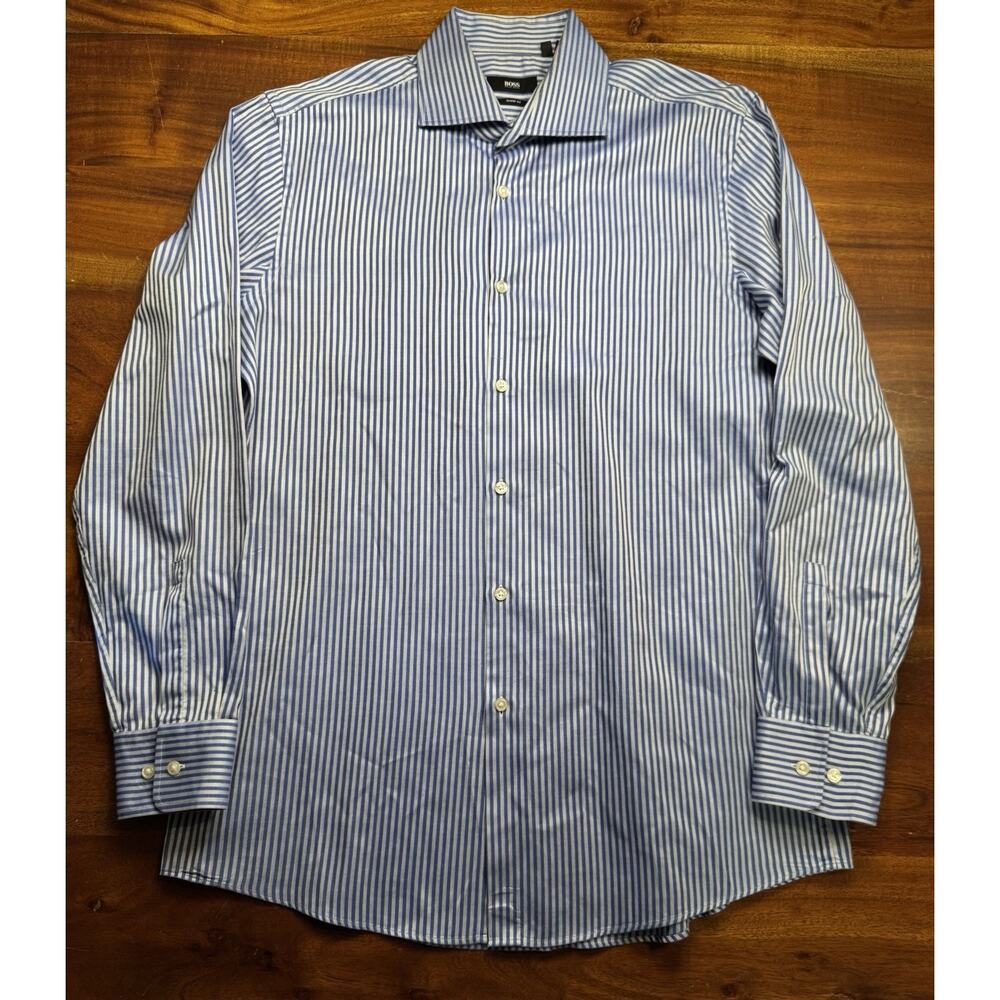 Hugo Boss Sharp Fit Mens Blue Striped Long Sleeve Button up Shirt Sz 16.5
